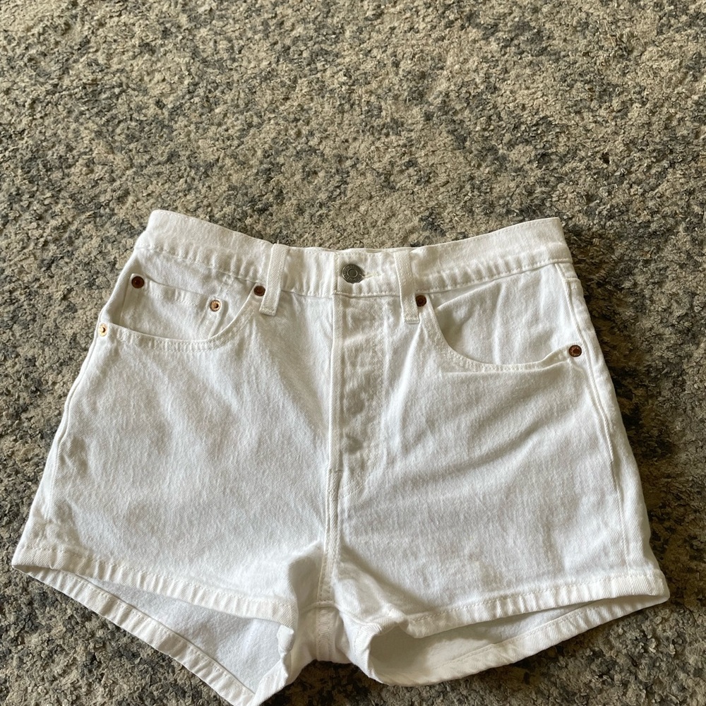 Levi's High Waist 501 White Denim Shorts